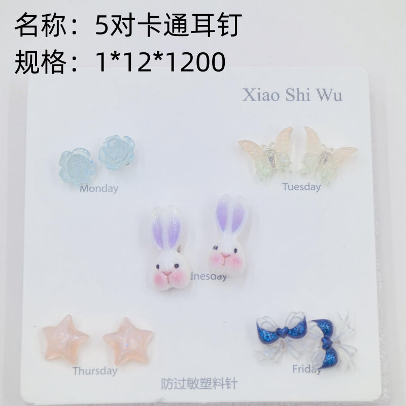 5 pairs of cartoon earrings