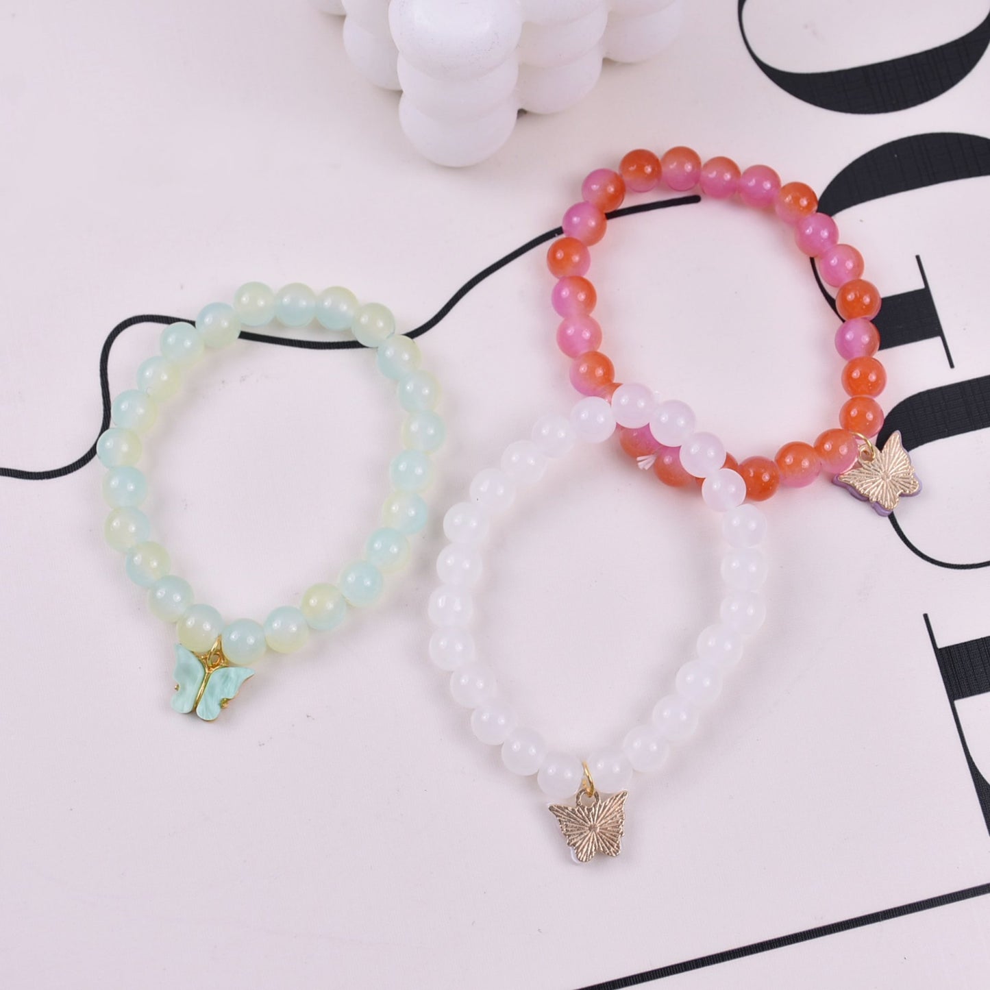 Two-color bead butterfly bracelet