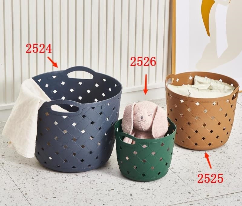 2524 Round Leather Storage Basket Large WF