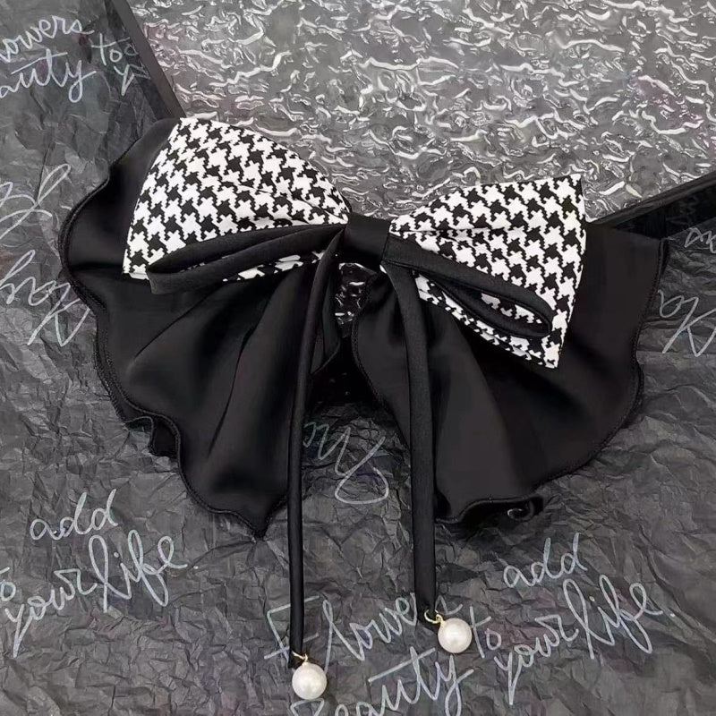 Satin embroidery bow tie spring clip