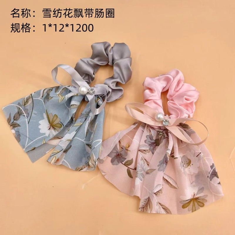 Chiffon flower ribbon gut ring