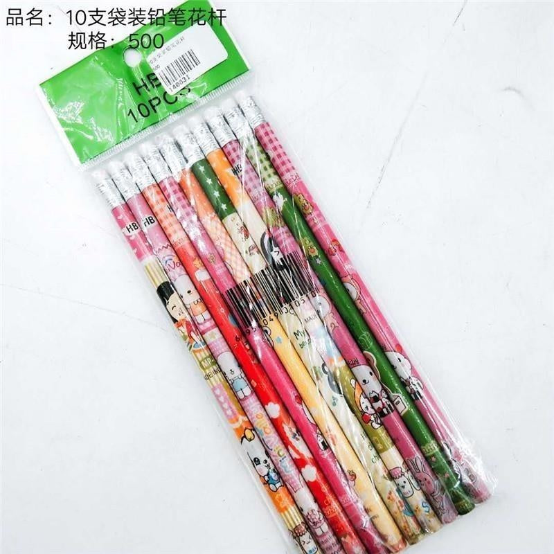 10-piece packaged pencils with colored shafts