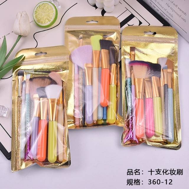 Ten makeup brushes