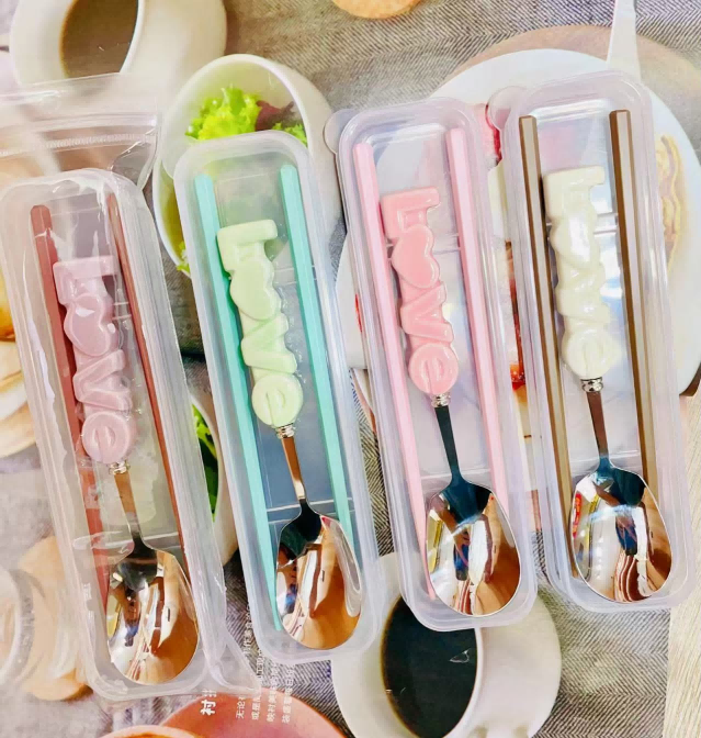 LOVE Ceramic Handle Spoon and Hexagonal Chopsticks Tableware Set