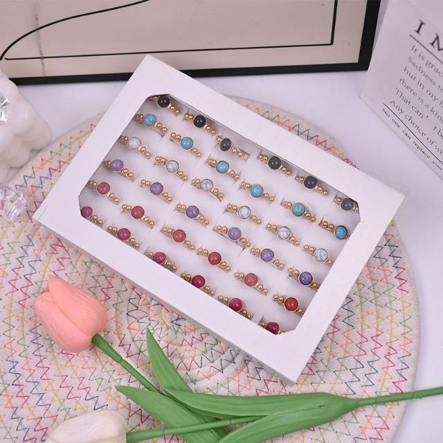 Gold bead cat's eye stone steel ring