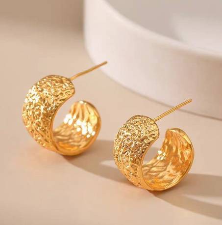Golden Pleated Stud Earrings