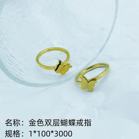 Golden double - layer butterfly ring