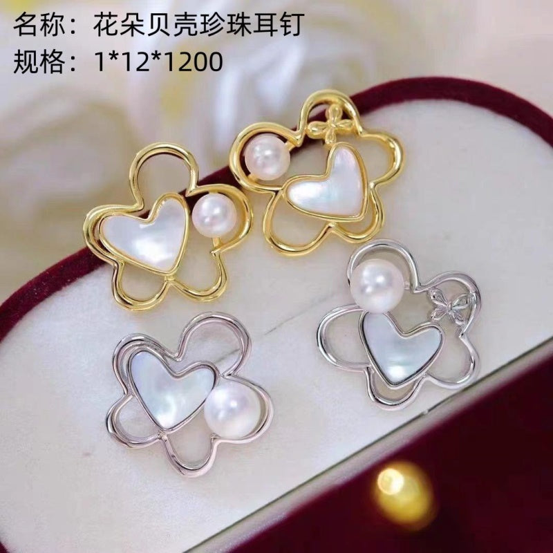 Flower shell pearl stud earrings