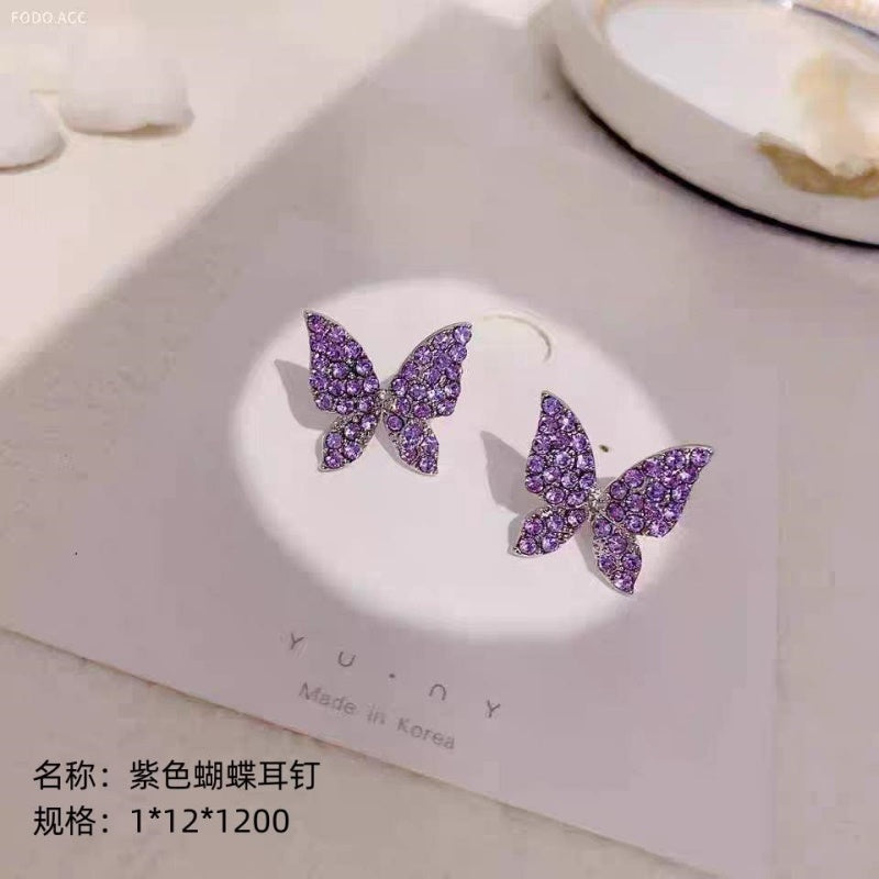 Purple butterfly stud earrings