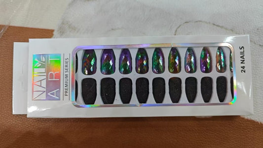L-4 Shiny Surface + Glitter Nail Tips, 24 Pieces