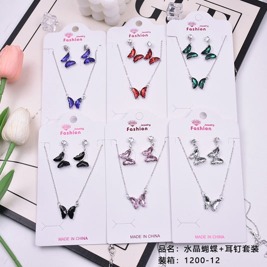 Crystal Butterfly + Earring Set