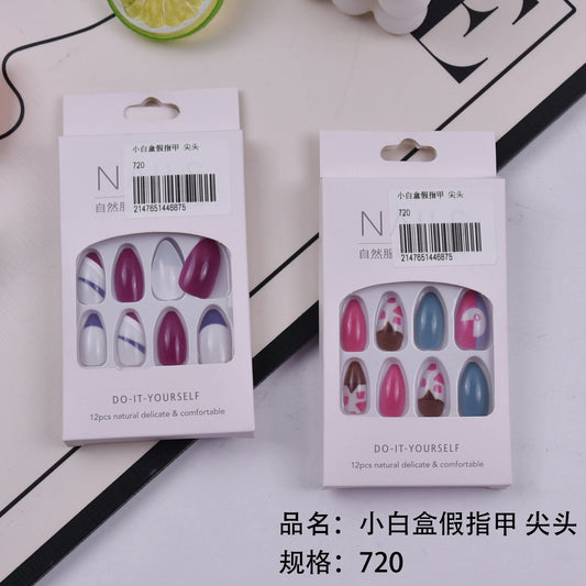 Small white box pointed false nails