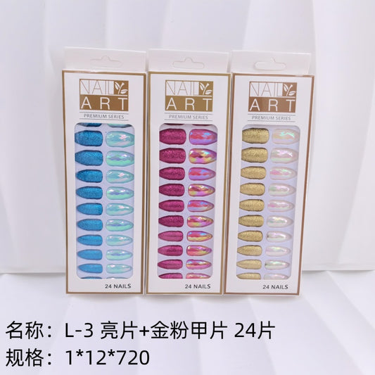 L-3 sequins + 24 gold powder nail tips