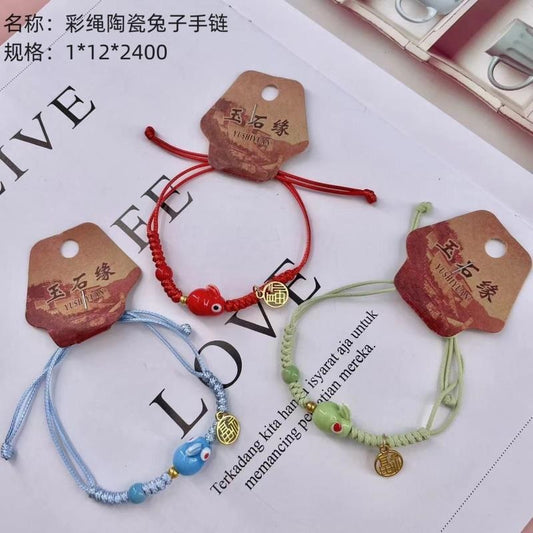 Ceramic Rabbit Bracelet with Colorful Rope