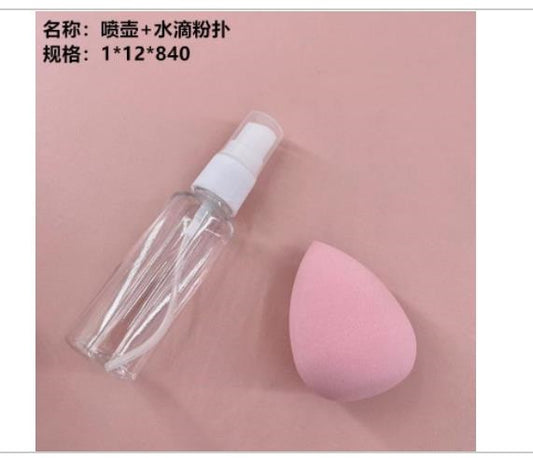 Spray bottle + water droplet powder puff