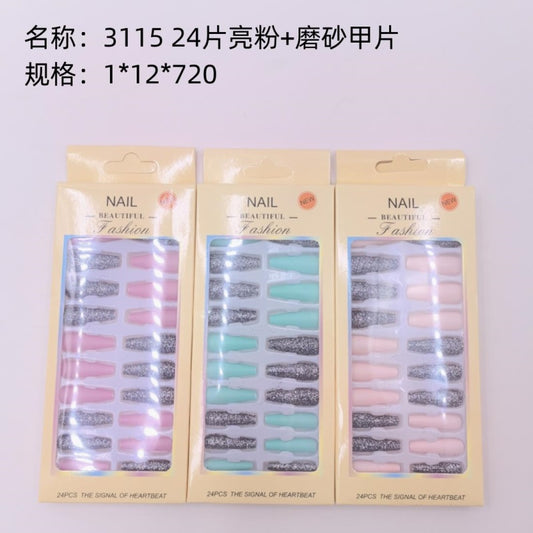 3115 24 glittery and frosted nail tips