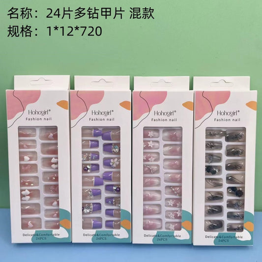 24 multi-diamond nail tips, mixed styles