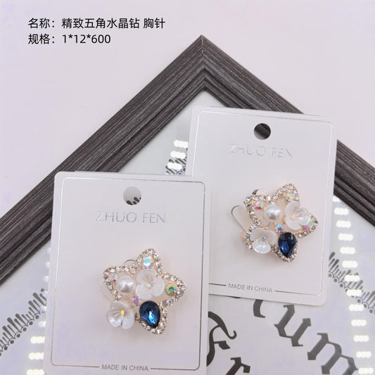 Exquisite Five - Pointed Crystal Diamond Brooch