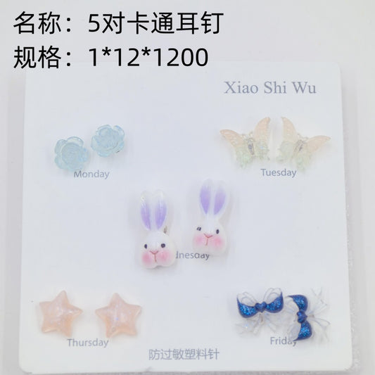 5 pairs of cartoon earrings