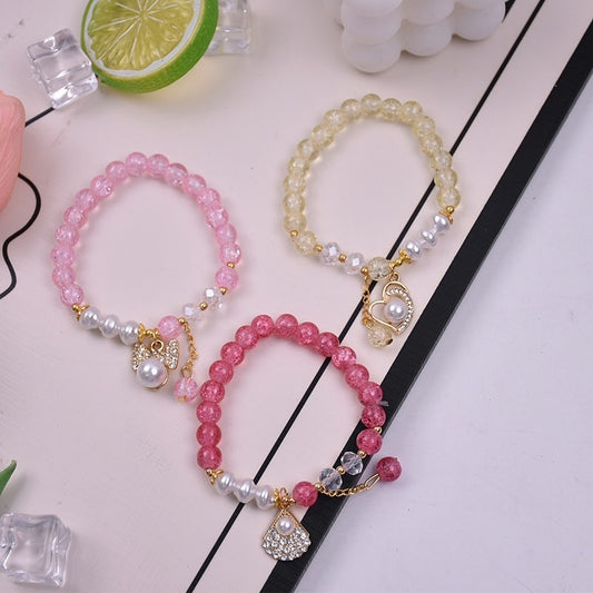 3-piece pearl crushed stone bracelet