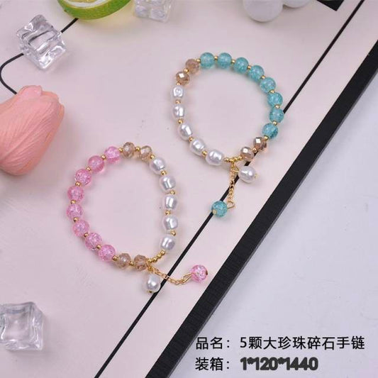 5 large pearl crushed stone bracelets