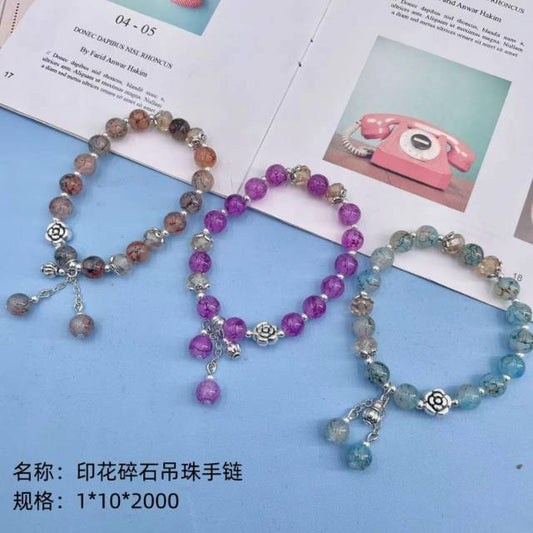Printed gravel and hanging bead bracelet
