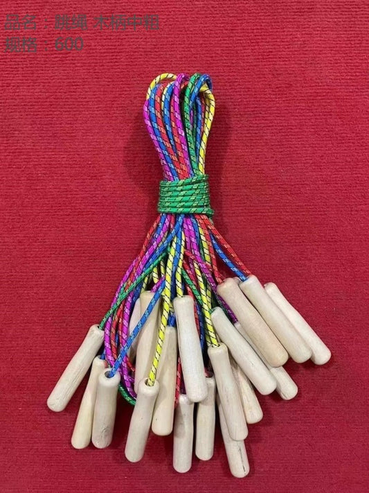 Jump rope with a medium-thick wooden handle