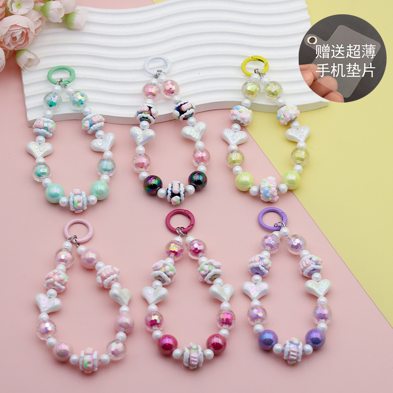 Double-heart hand-painted bead bracelet