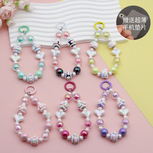 Double-heart hand-painted bead bracelet