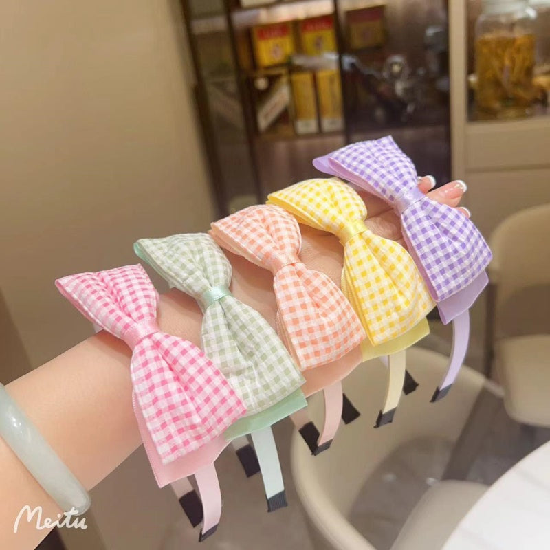 Double-layer plaid large bow tie head buckle