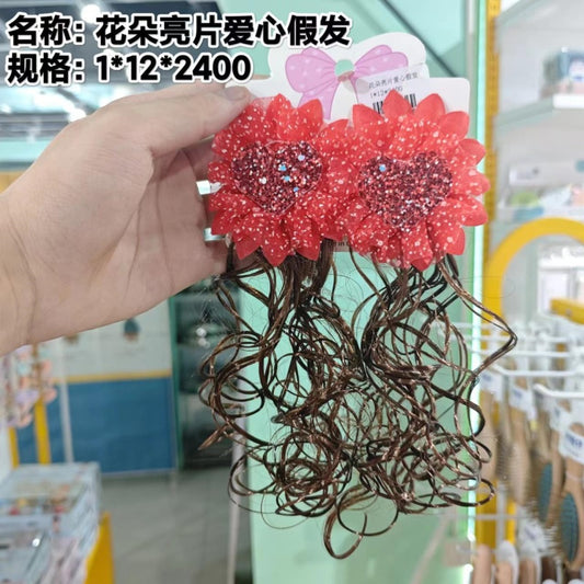Flower sequin heart - shaped wig