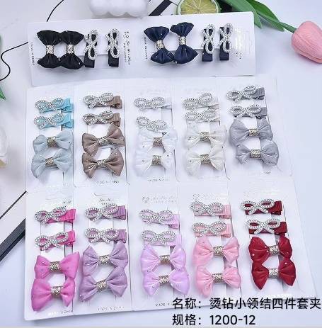 Four-piece set clip with hot-fix rhinestones and small bow tie