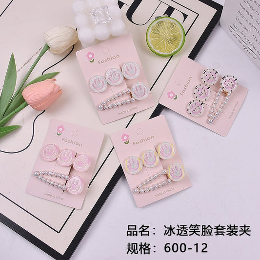 Icy Transparent Smiling Face Set Clips
