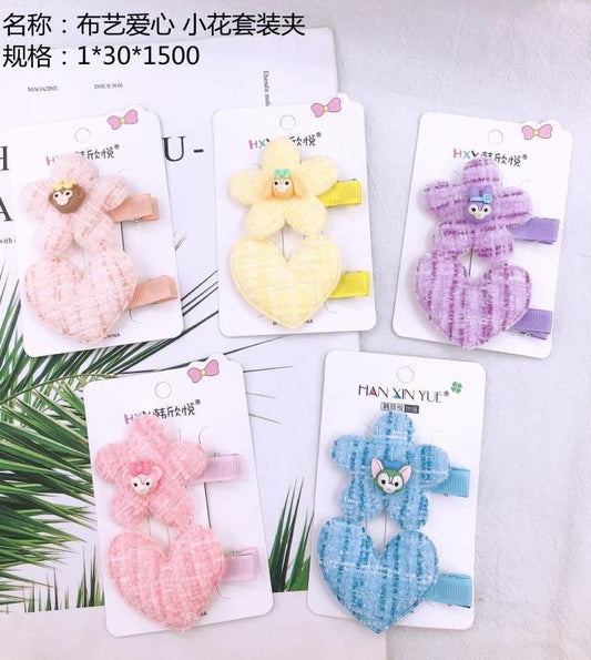 Fabric Heart and Small Flower Set Clip