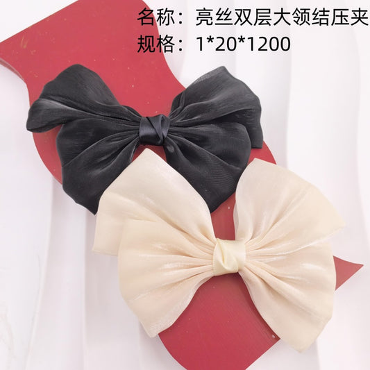 Bright silk double - layer large bow - tie clip