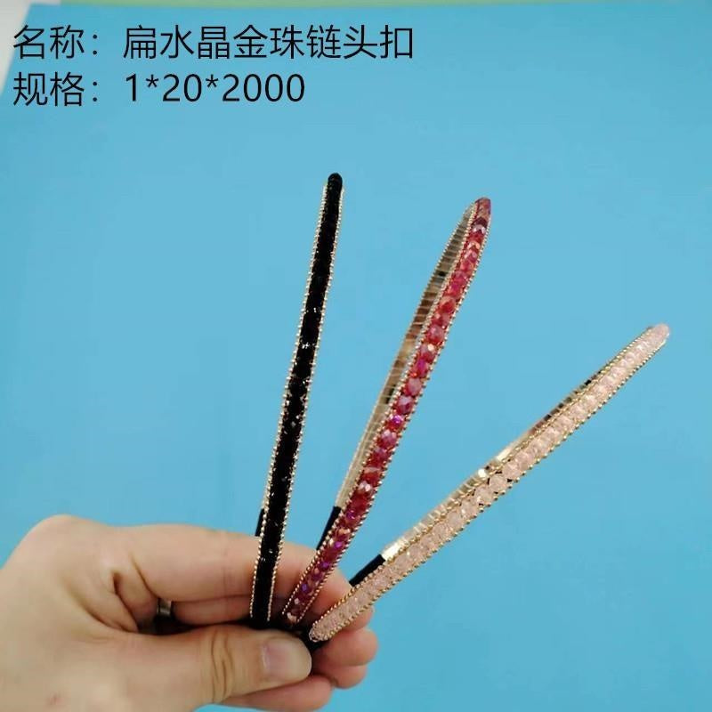 Flat Crystal Gold Bead Chain Head Buckle