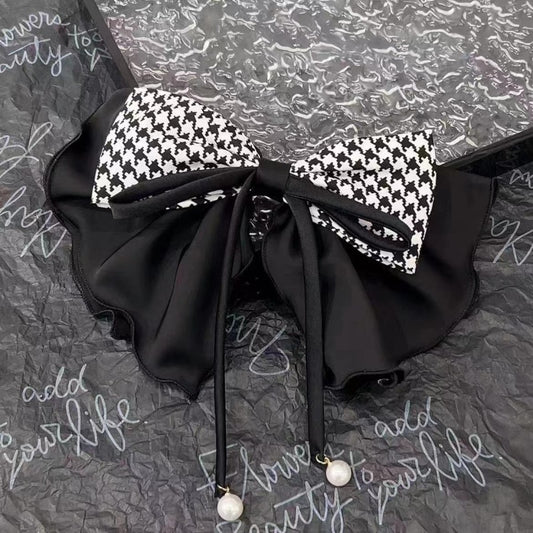 Satin embroidery bow tie spring clip