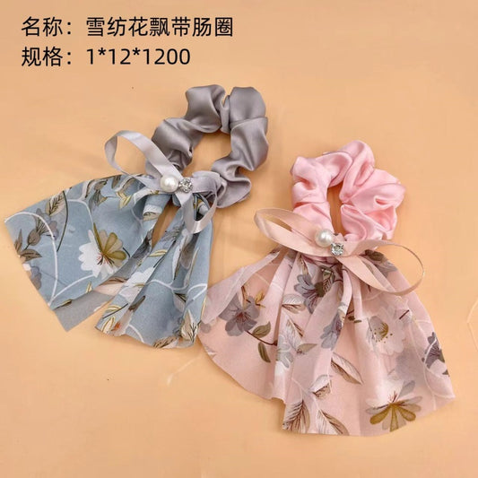 Chiffon flower ribbon gut ring