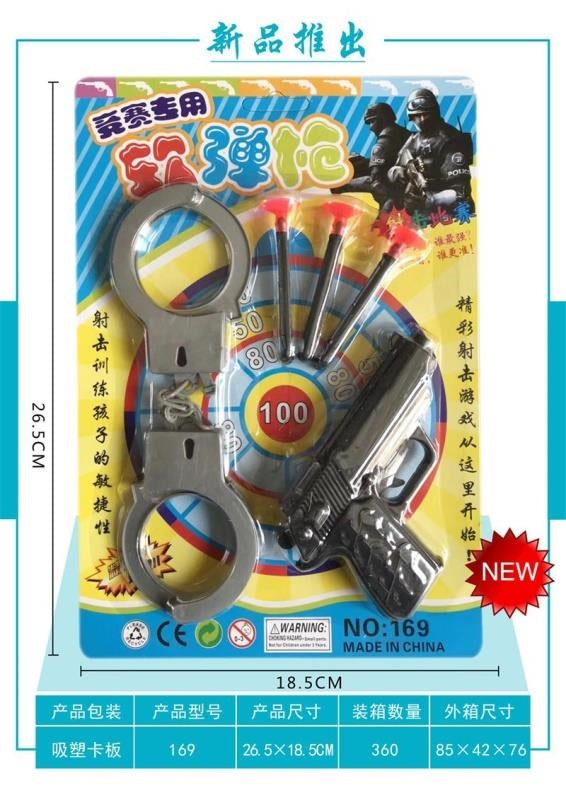 169 card - suction toys single - shot gun + handcuffs