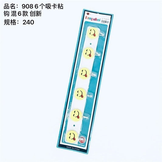 908 Six suction - card adhesive hooks, six different styles mixed