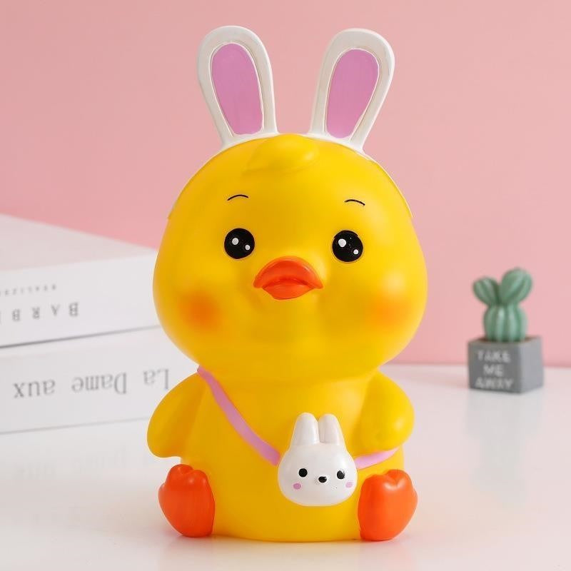 Little yellow duck eyes open rabbit piggy bank 