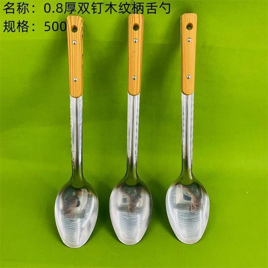 0.8 thick double-stud wood grain handle tongue spoon