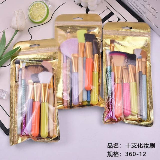 Ten makeup brushes