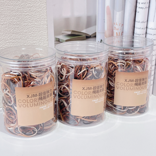 Value-for-money bucket coffee-colored disposable hair ties