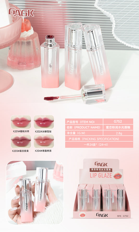 G752—K203 #24-piece Display Boxed Honey Love Pink Shiny Hydrating Lip Glaze