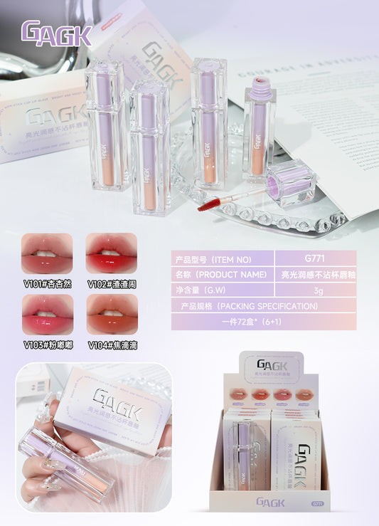 G771 - V104 6-piece Display Box Shiny, Smooth, Non-stick Cup Lip Glaze