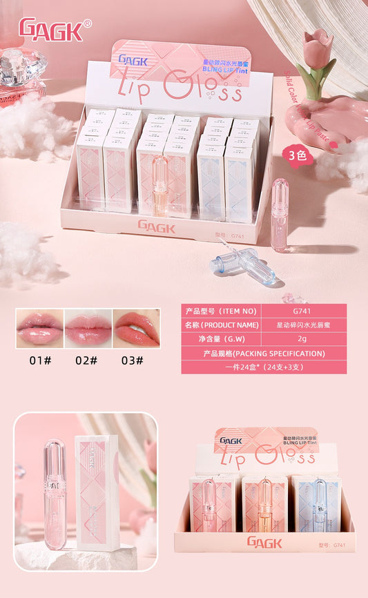 G741—02 #24-piece display box of Starry Glitter Hydrating Lip Gloss