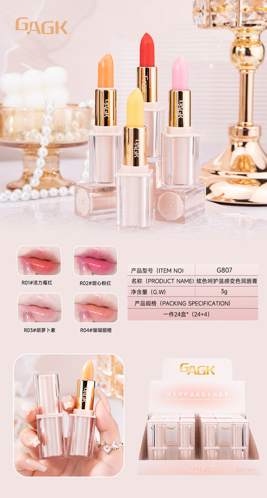 G807—R01#24-piece display box of colorful caring temperature-sensitive color-changing lip balm
