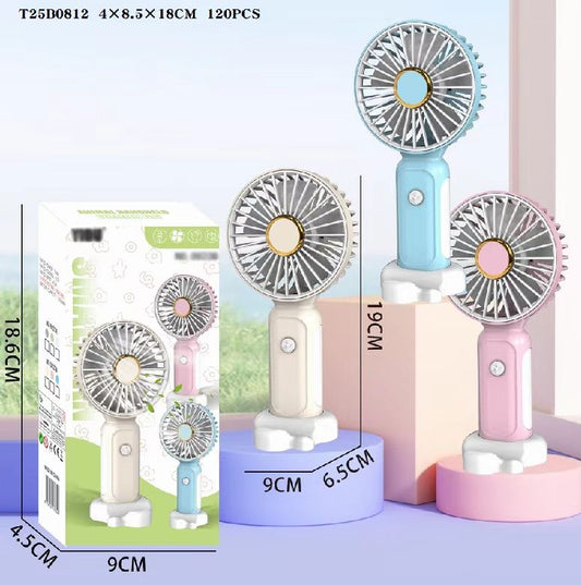 YD8823B electroplated ring handheld small fan with base, 3 colors