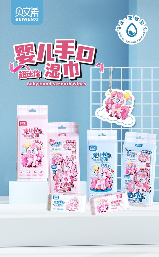 Pink Pony Baby Hand and Mouth Wipes, 8 wipes * 8 packs, Blue 2635